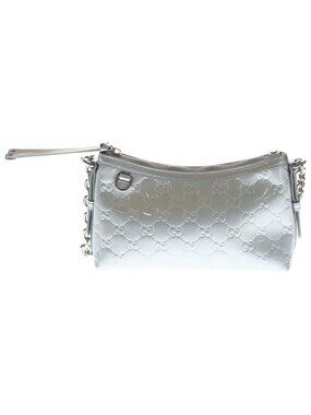 Gucci GG Emblem Small 2-Way Patent Leather Chain Shoulder Bag Silver